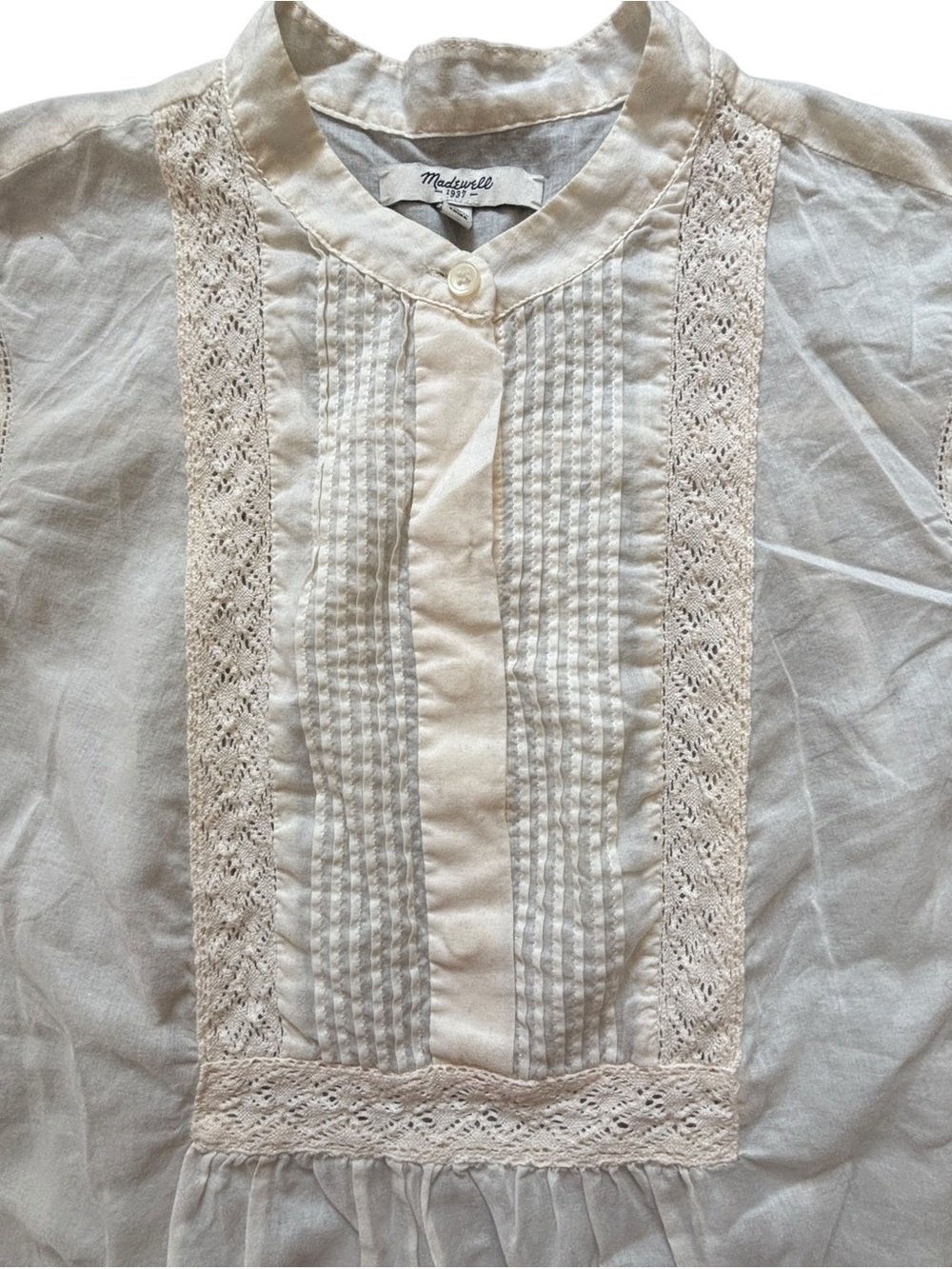 Madewell Cream Pintuck & Lace Bib Blouse - Picture 2 of 4